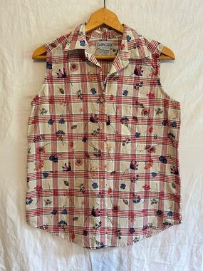 Vintage Eclectic Grandpa GrandmaCore Plaid Floral Mixed Print Top